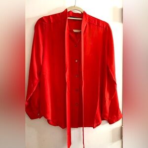Banana Republic red, tie neck blouse. Sz. XS